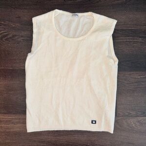 CHANEL Cream Ivory Sleeveless Cashmere Jumper Sweater 38